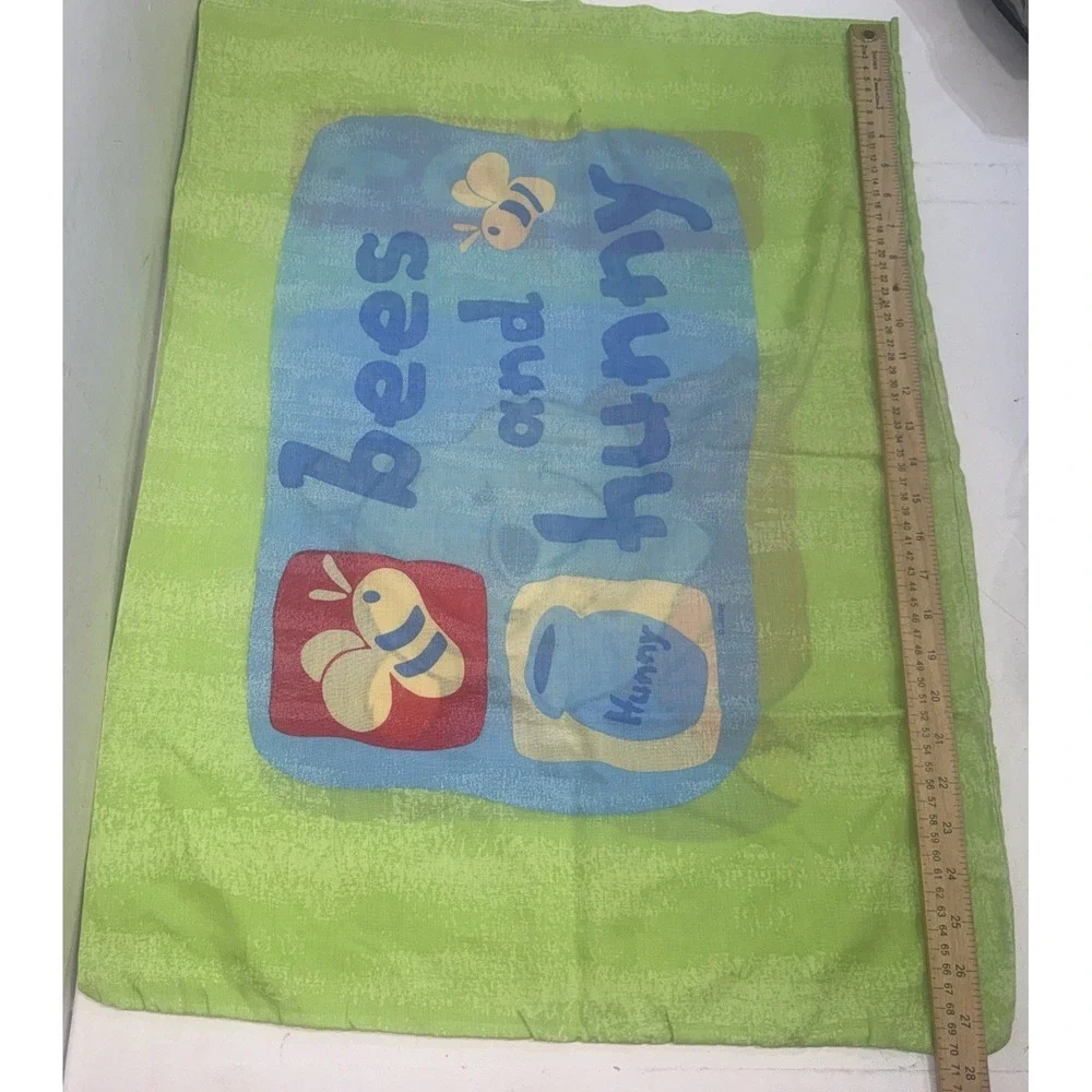 Vintage 90s Disney Winnie the Pooh Green Bees & Honey Reversible Pillowcase